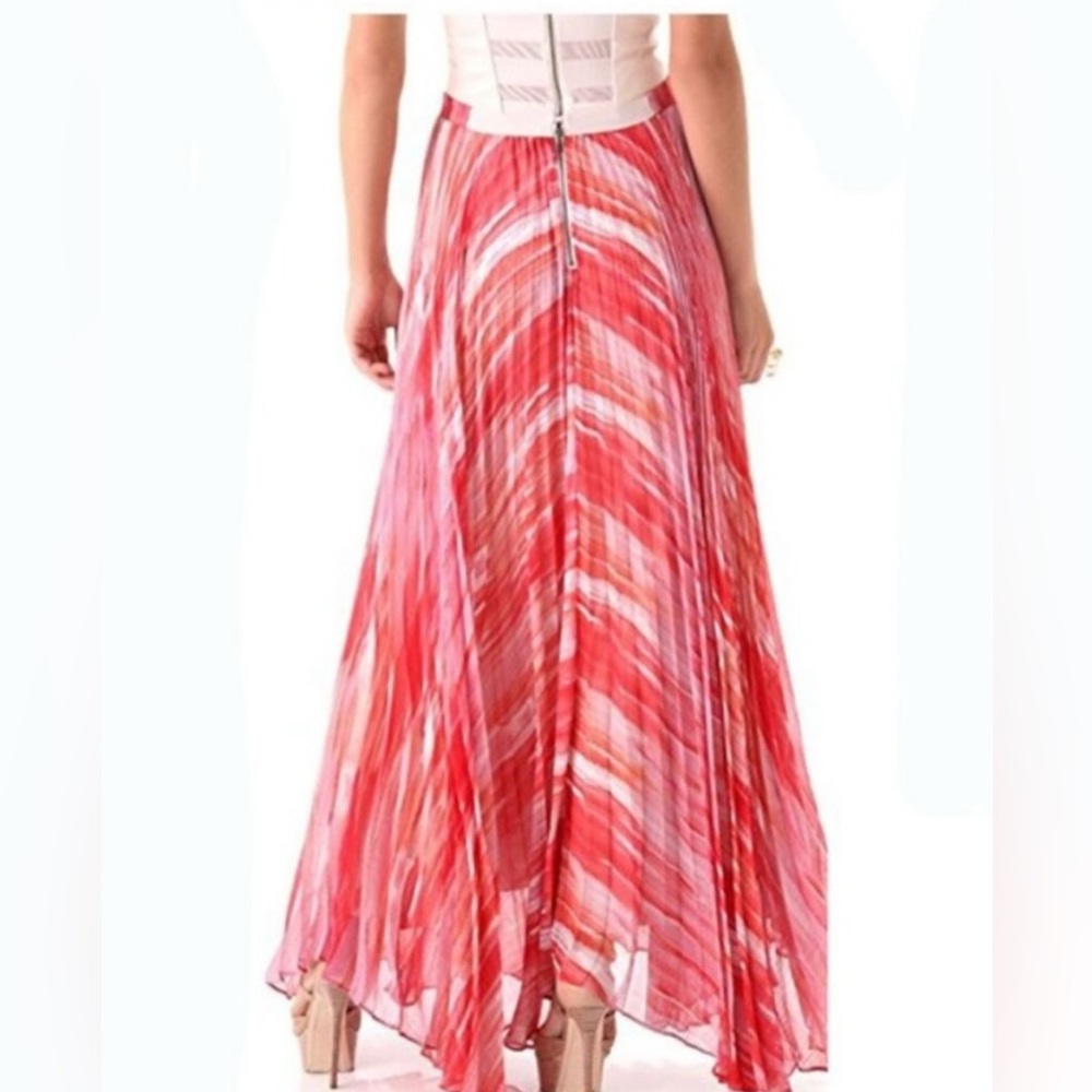 Alice + Olivia Shannon Pleated Maxi Skirt Pink Orange Swirl 8 - Picture 2 of 7
